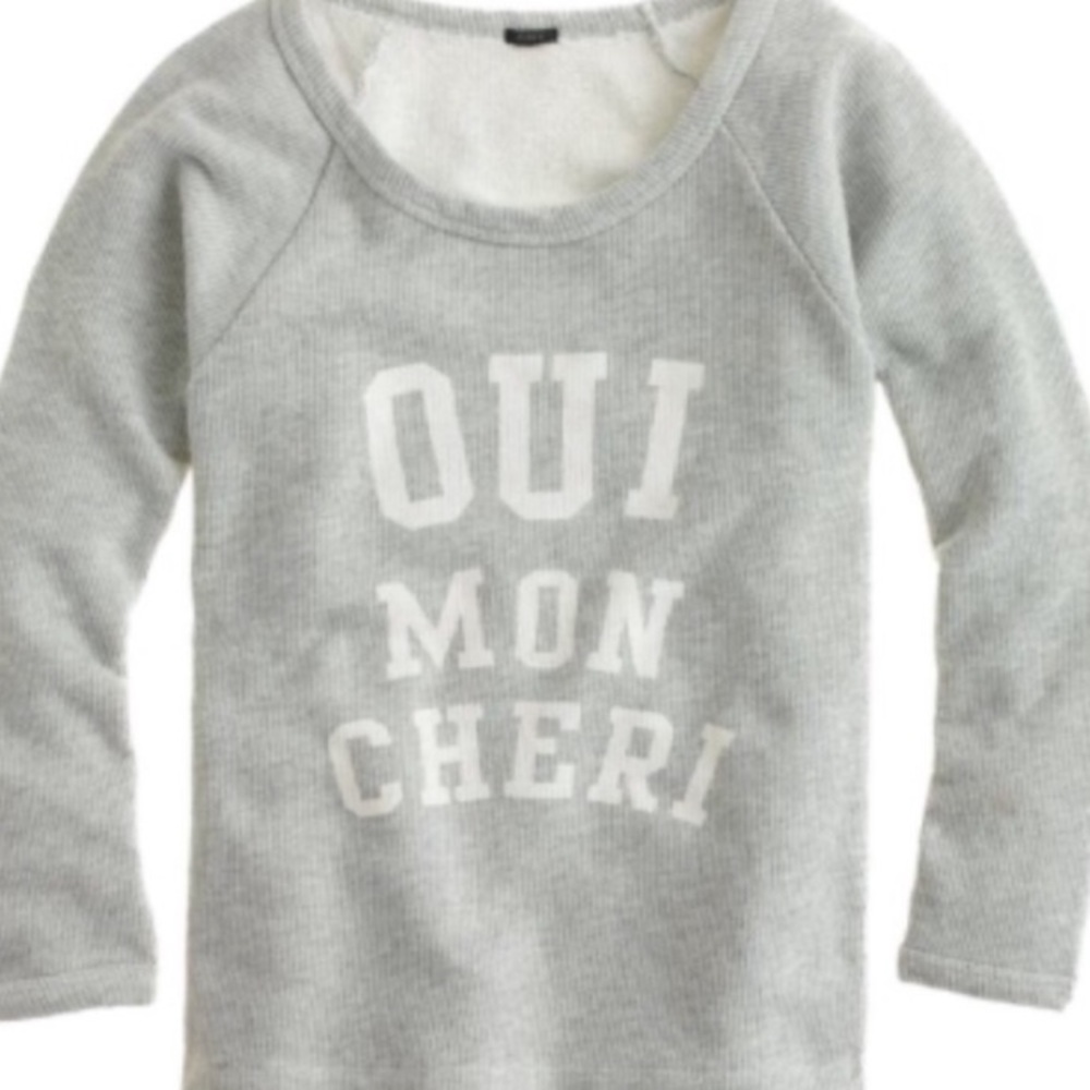 J.Crew Grey and White Sweatshirt “Oui Mon Cheri”
